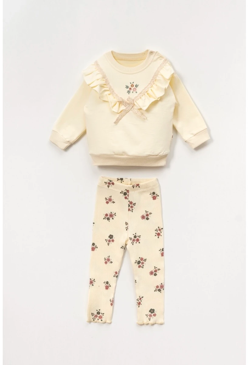 Moon Sophia Kız Bebek Pamuklu Yaka Nakışlı 2’li Takım