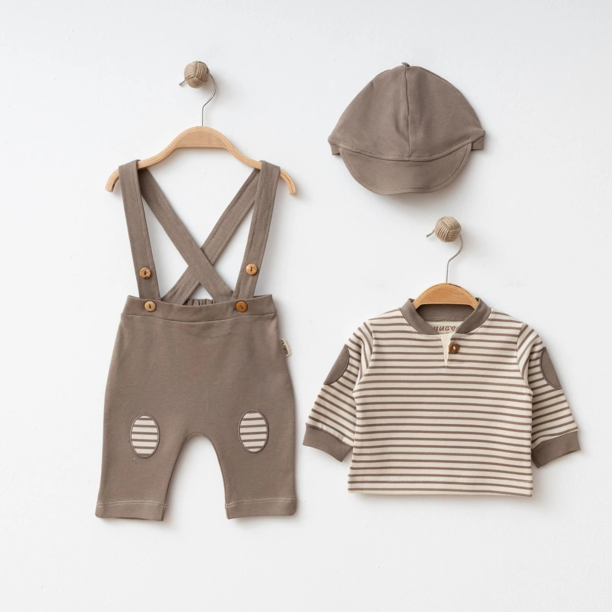 Moonaself Baby Erkek Bebek Salopetli Çizgili 3lü Takım