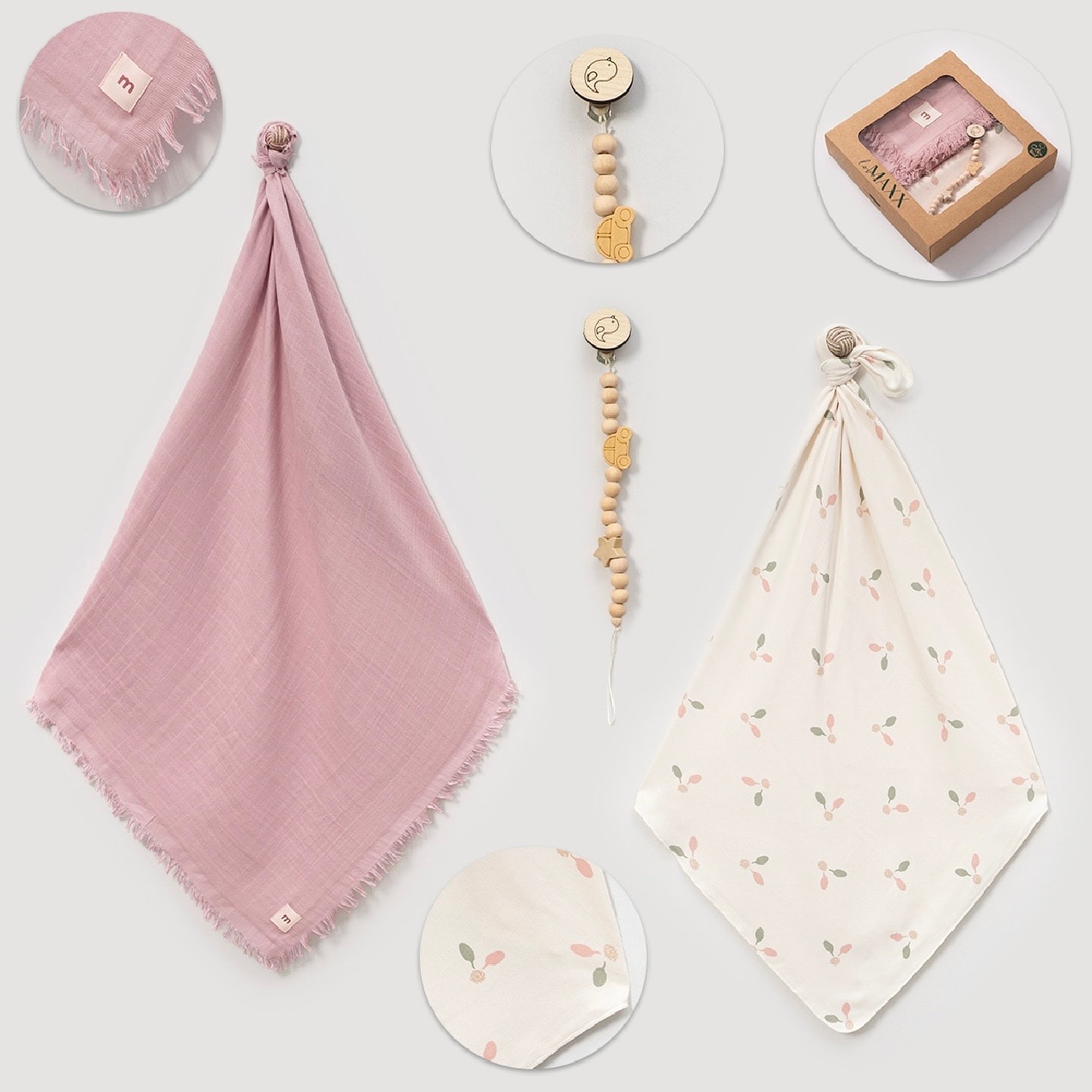 Moonaself Baby Kız Bebek Tomurcuk Müslin Penye Kutulu Battaniye Set