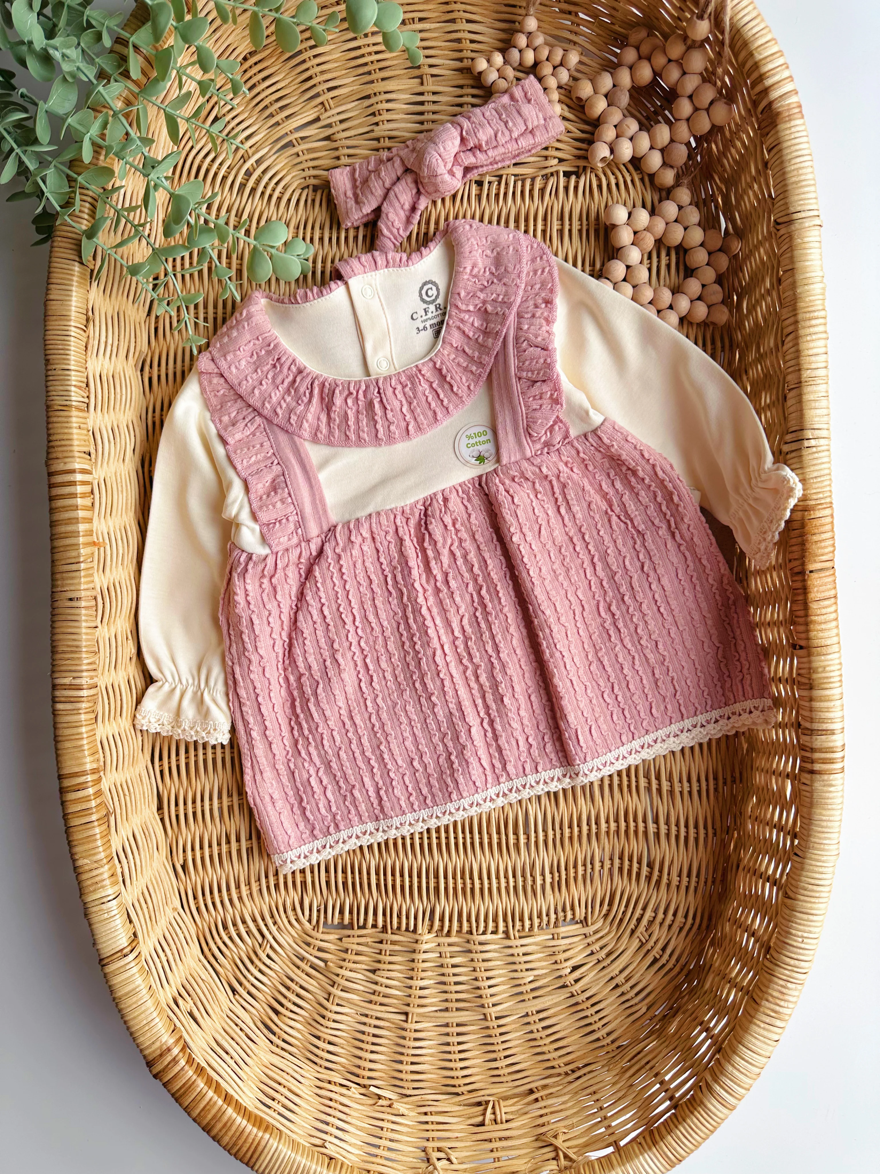 Moonaself Baby Organik Pamuklu Bandanalı Kız Bebek Elbise