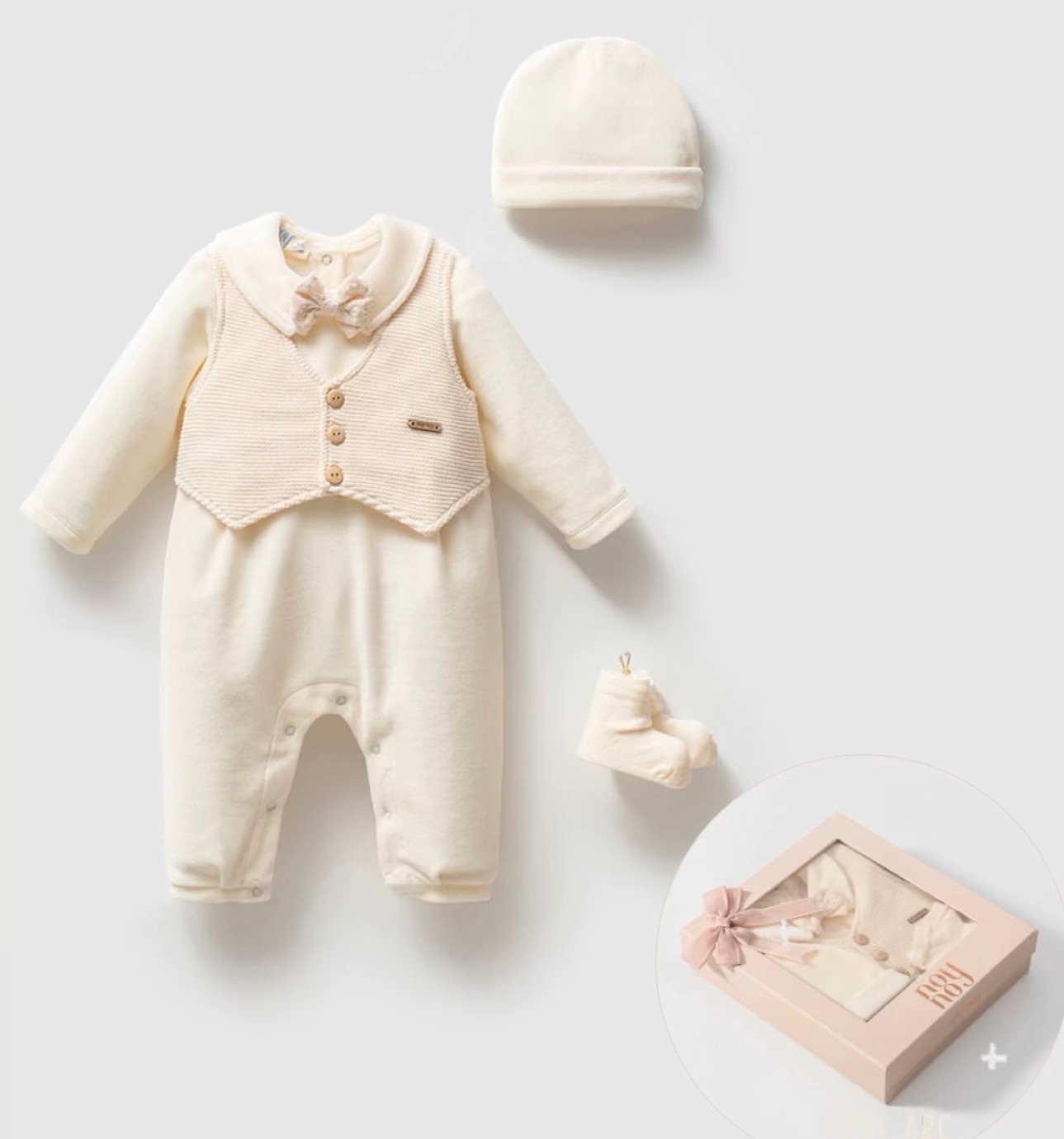 MOONBABY 3-6 AY PREMİUM KUTULU TRİKO YELEK KADİFE TULUM TAKIM