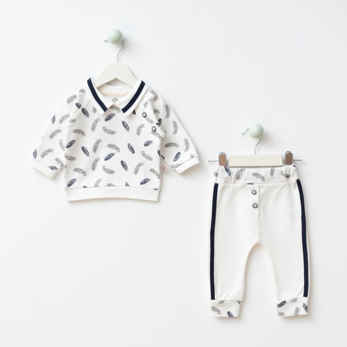 Moon Baby Organik Pamuklu Penye Yakalı 2li Takım - Beyaz