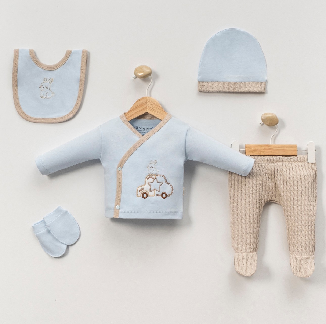 Moonaseld Baby 0-3 Ay Araba Nakışlı 5li Set