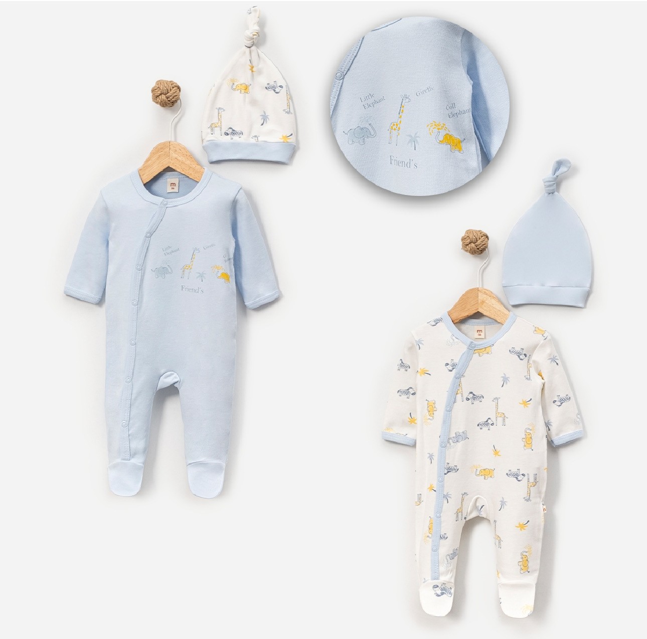 Moonaself Baby Fil Baskılı 2li Tulum Set