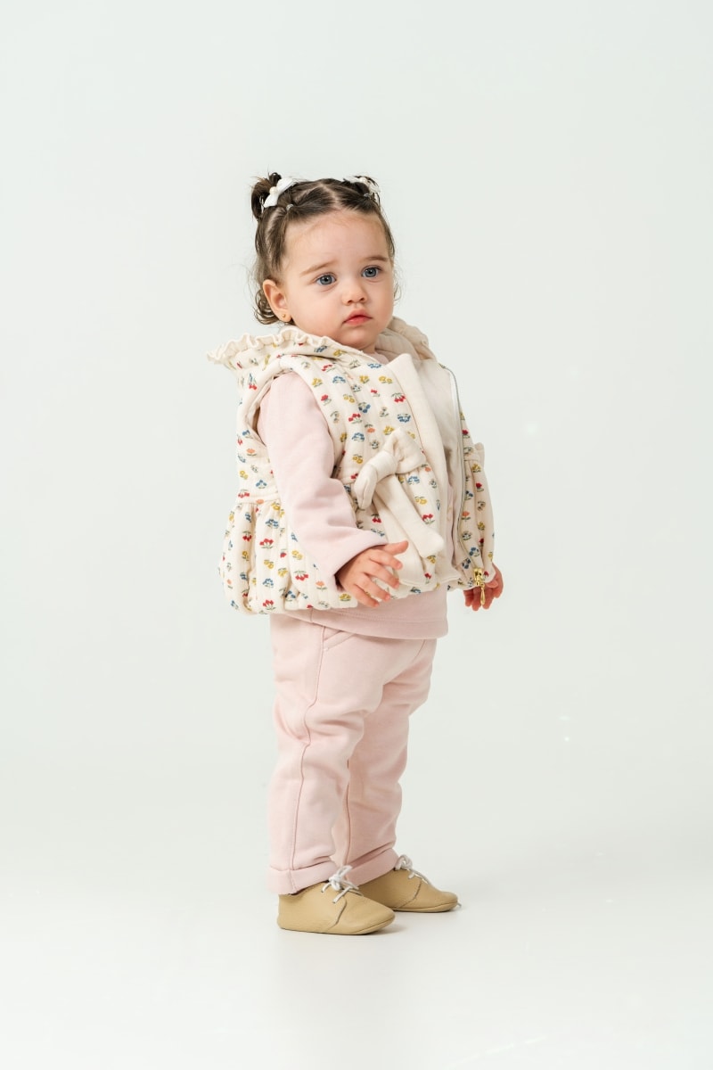 Moonaself Baby 3’lü Set: Çiçek Desenli Mont Kalın Pamuklu Alt-Üst Takım
