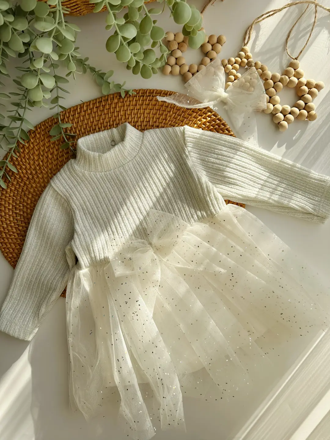 TOKALI SİM DETAYLI TÜLLÜ ELBİSE - Ekru