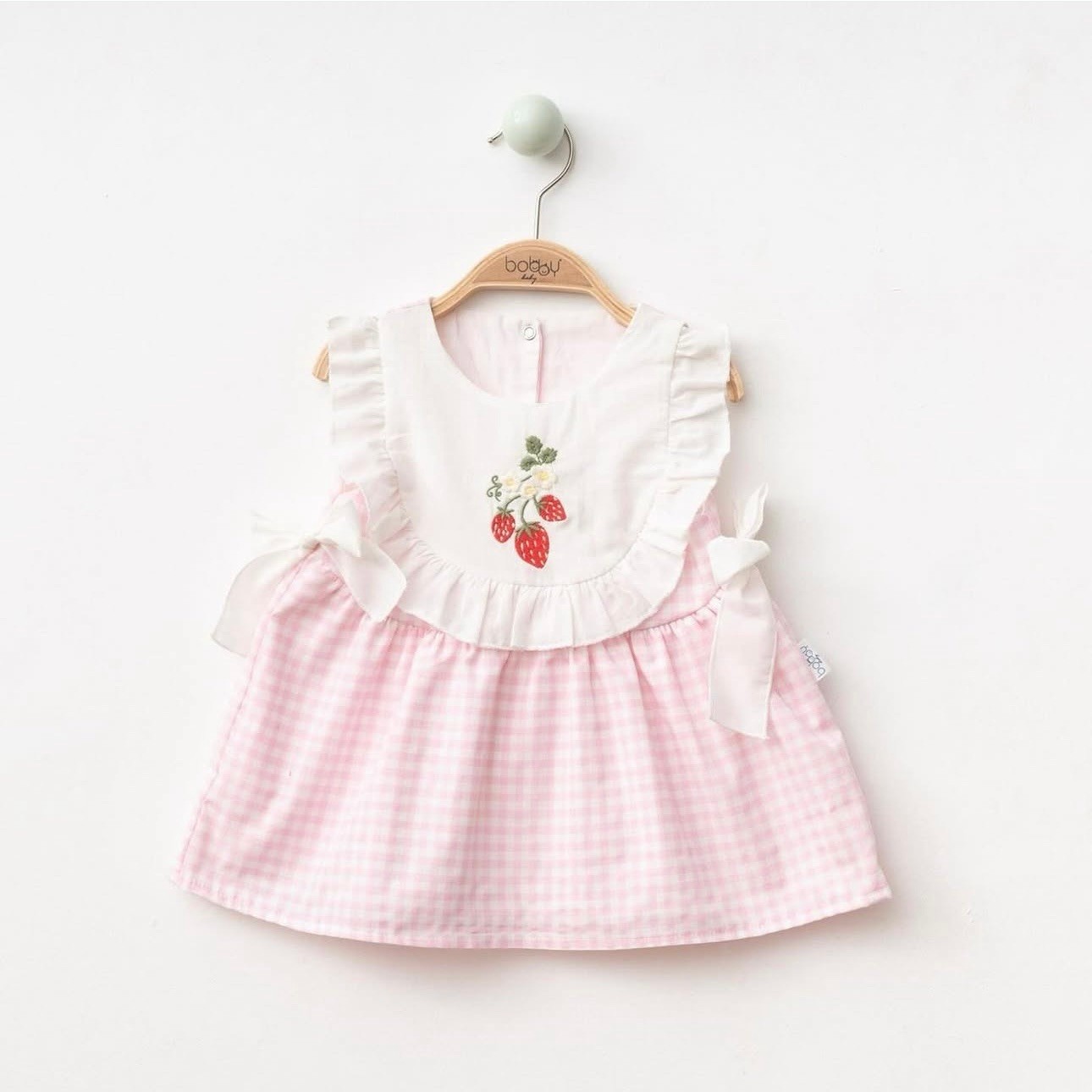 Moonaself Baby Çilek Nakışlı Pötikare Elbise