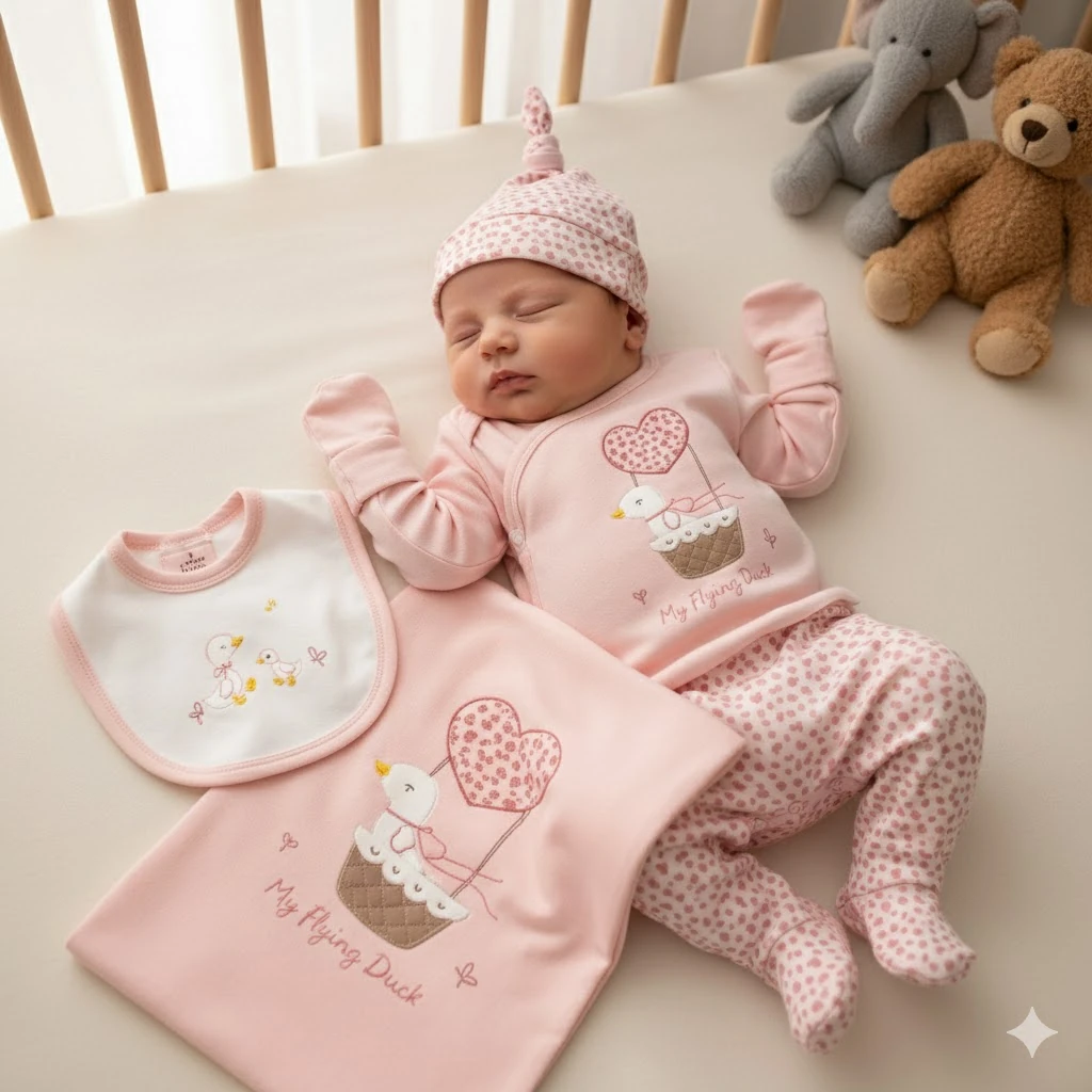 Moon Baby Organik Pamuk Kumaşlı Nakışlı 10 Parça Hastane Çıkış Seti