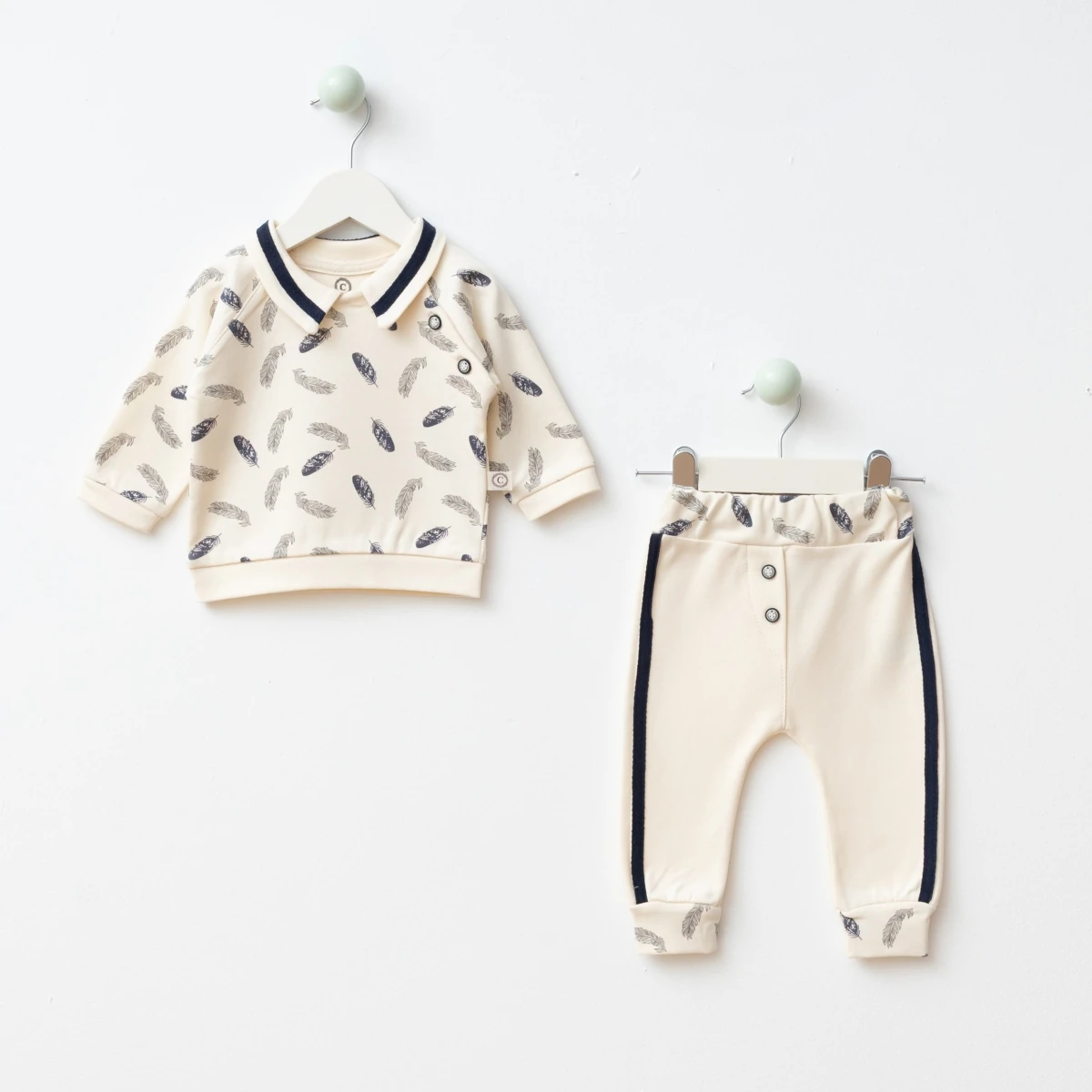 Moon Baby Organik Pamuklu Penye Yakalı 2li Takım - Ekru