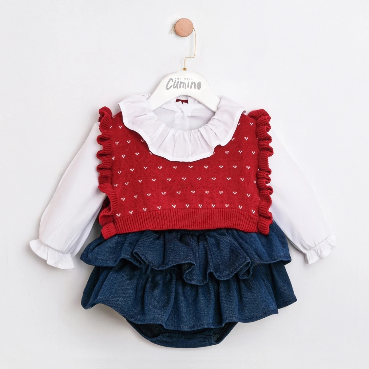 Moon Baby Valeria Kız Bebek Premıum Süveter Gömlek Kot 3lü Takım