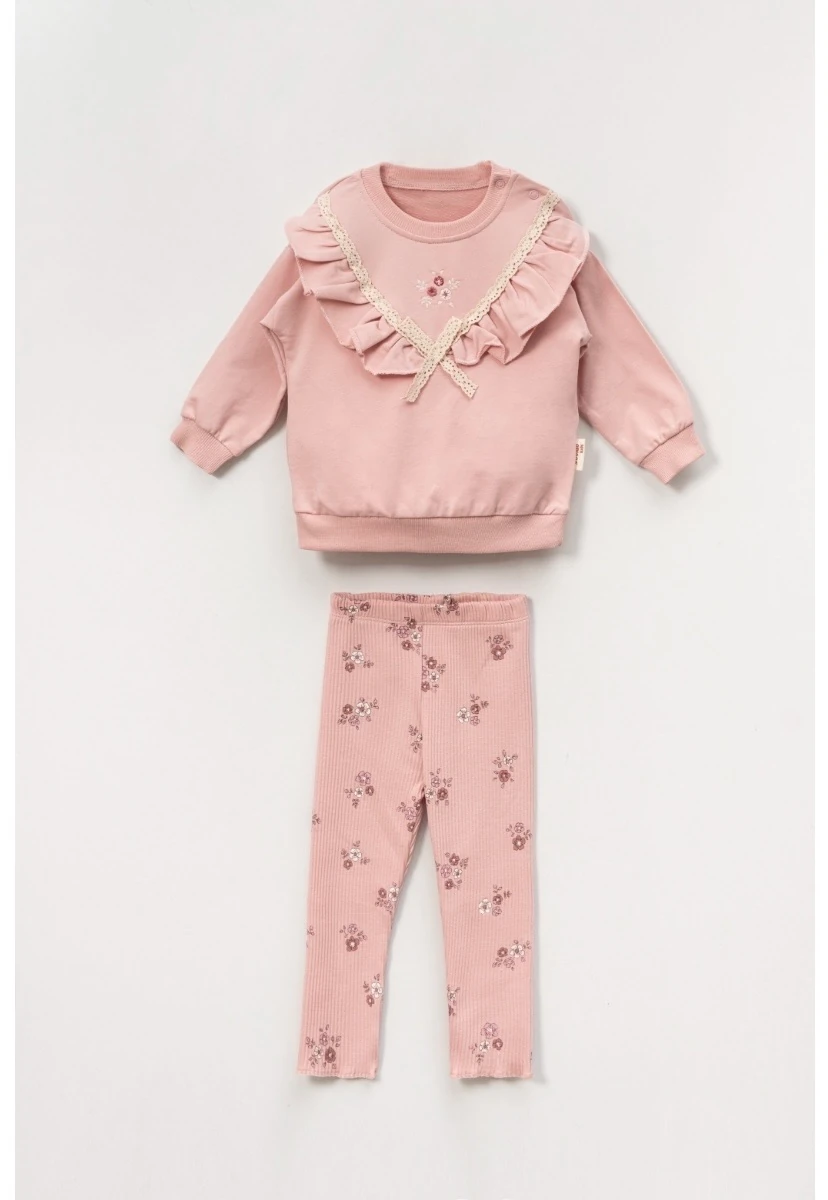 Moon Sophia Kız Bebek Pamuklu Yaka Nakışlı 2’li Takım