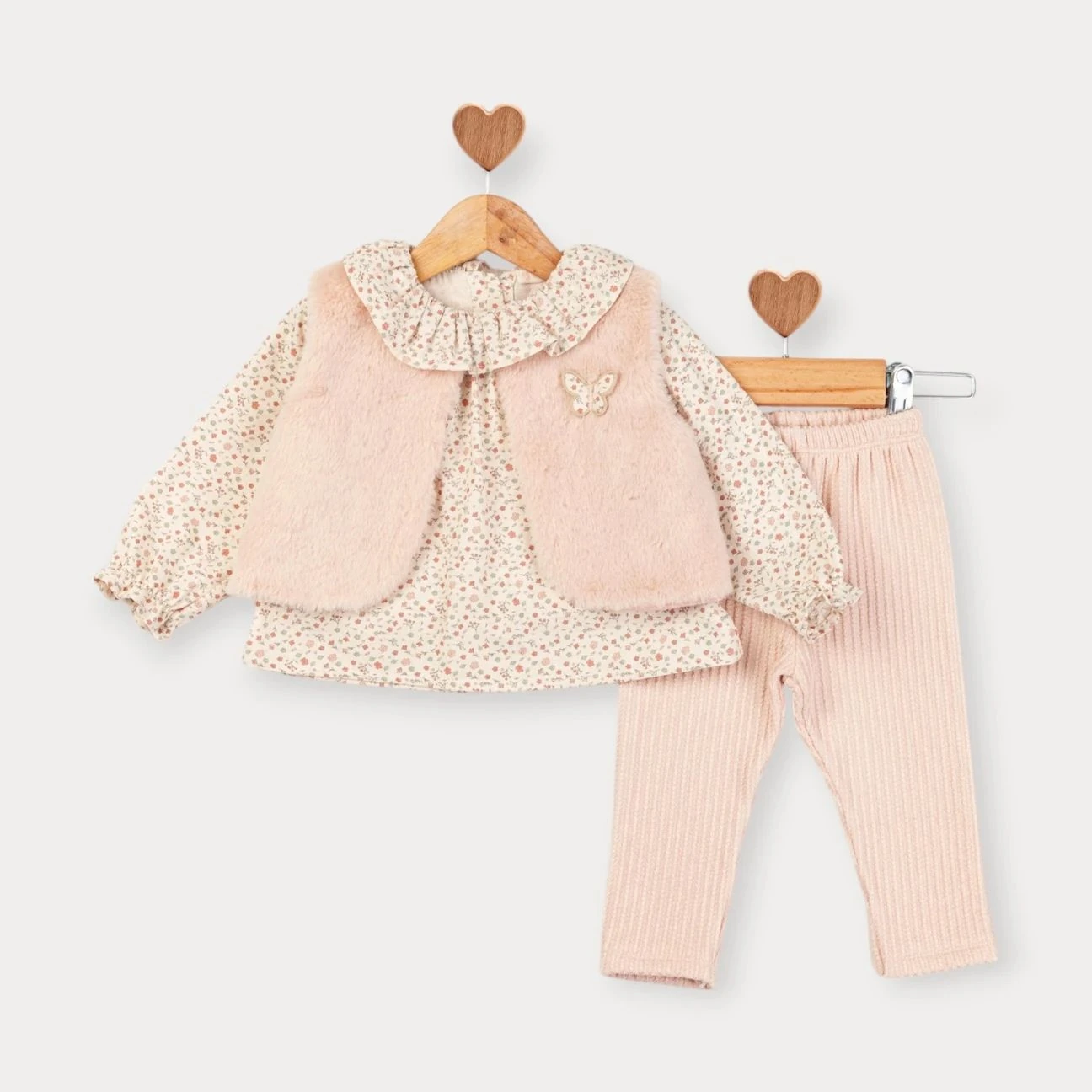 Kız Bebek Çıtır Çiçek Gömlek Taytlı Takım - Pembe