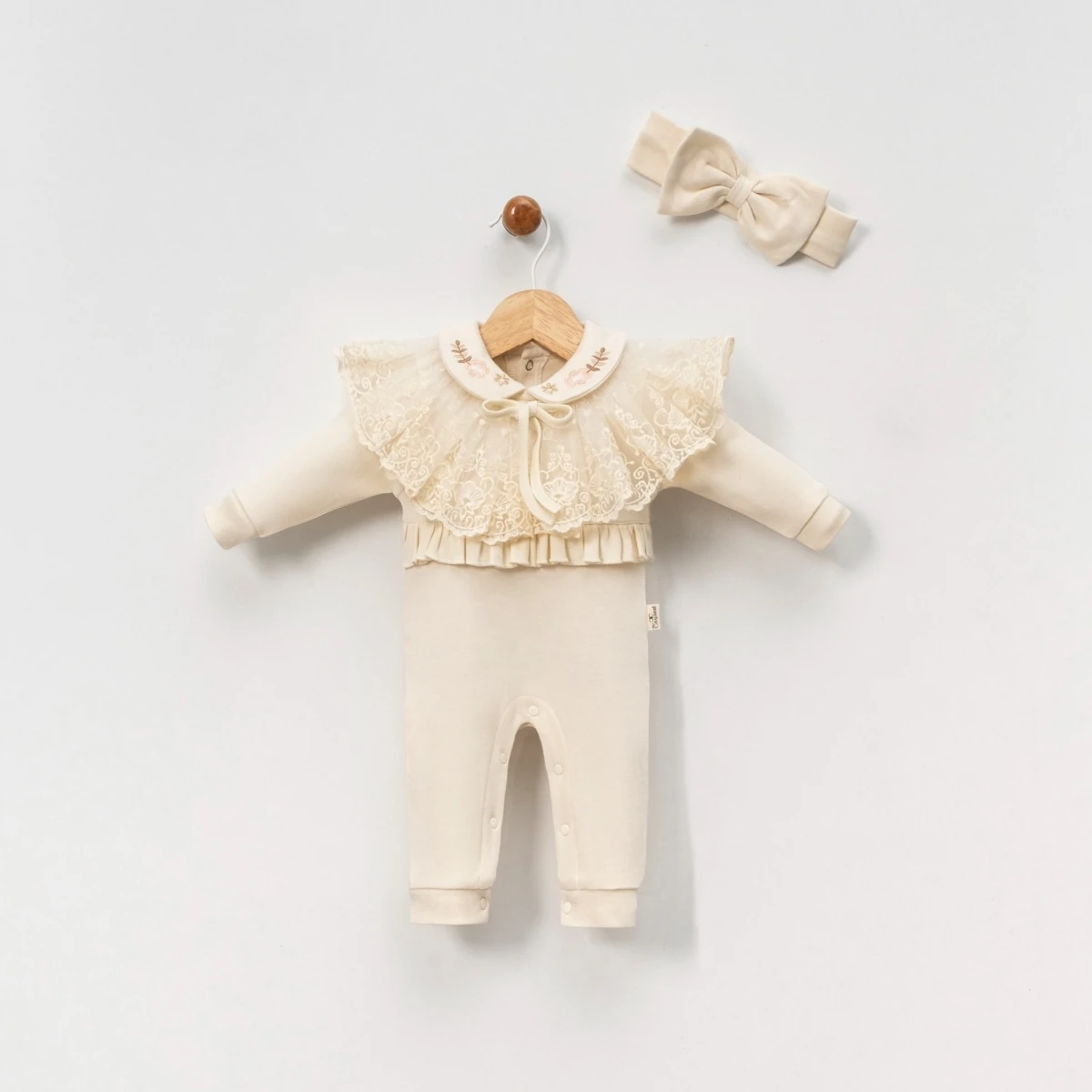 Moon Baby Kız Bebek Yaka Detay Dantel Bandanalı 2li Set