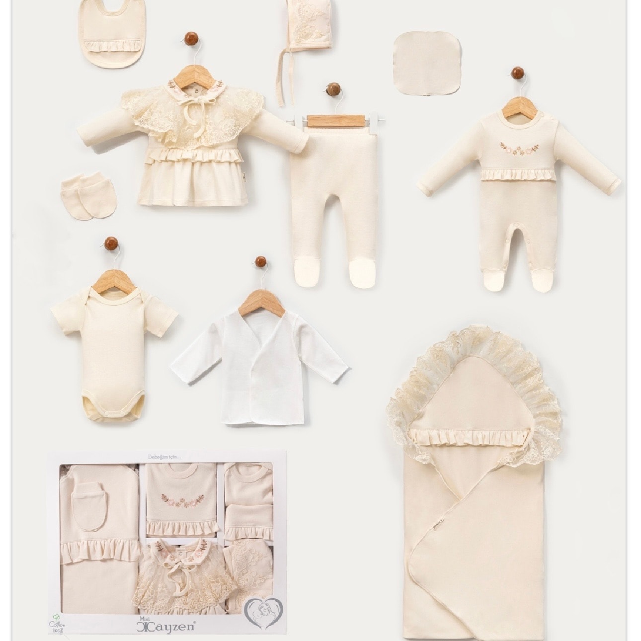 Moonaself Baby 0-3 Ay Organik Pamuk Kumaşlı Dantel Yaka 10lu Set