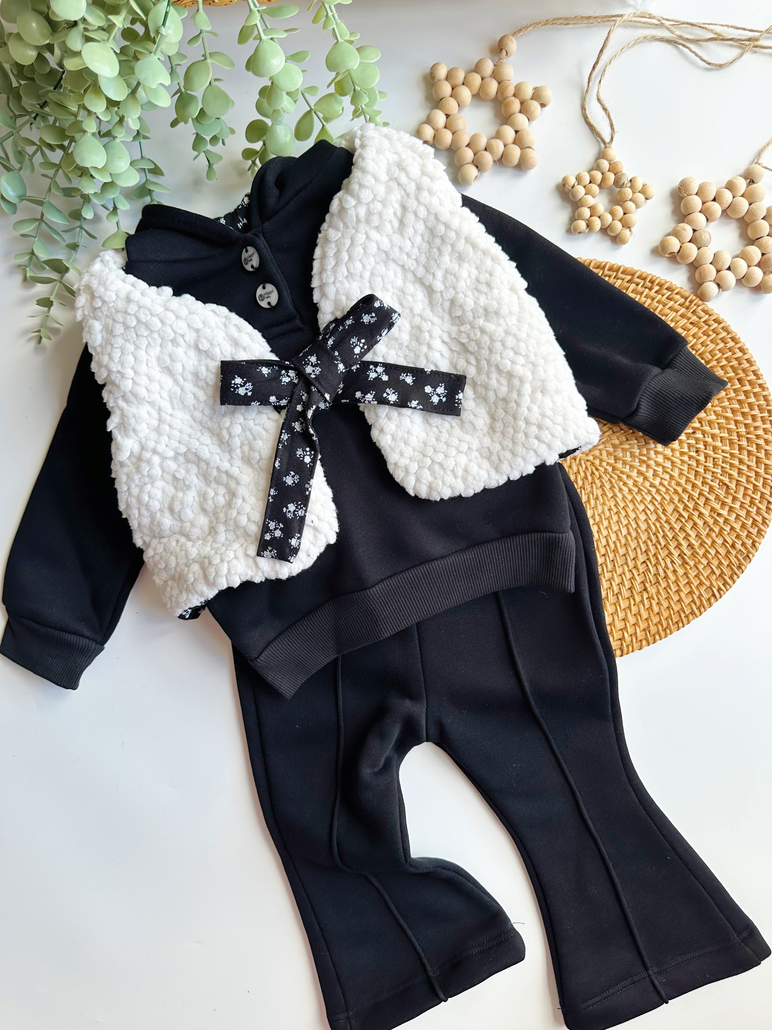 Moonaself Baby Fiyonk Detaylı Welsoft Yelekli 3li Takım