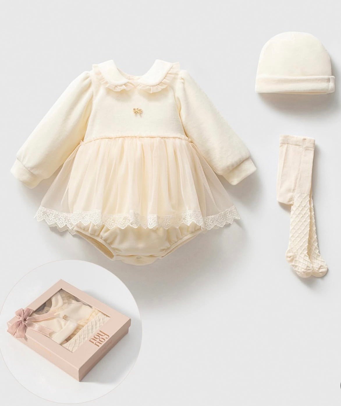 MOONBABY 3-6 AY PREMİUM KUTULU ELBİSE ÇORAP BERE 3LÜ TAKIM