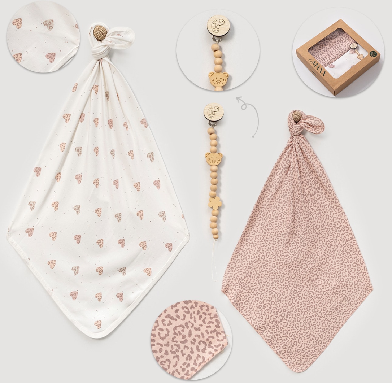 Moonaself Baby Kız Bebek Leoplarlı Müslin Penye Kutulu Battaniye Set