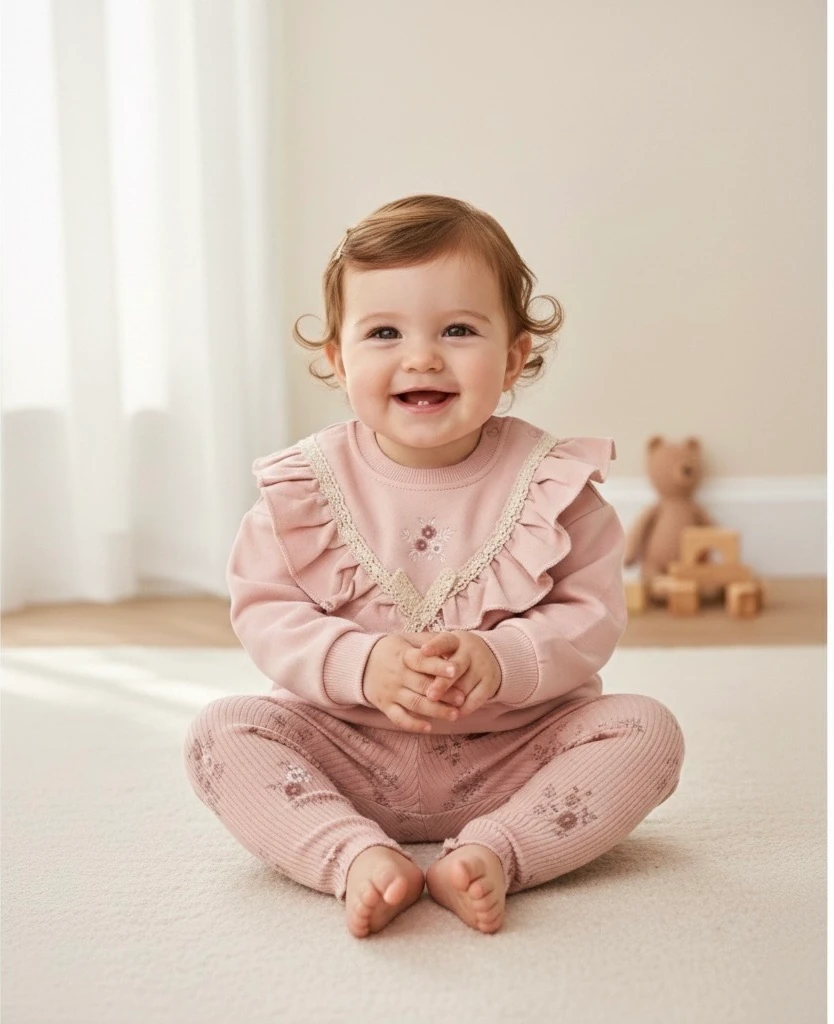 Moon Sophia Kız Bebek Pamuklu Yaka Nakışlı 2’li Takım