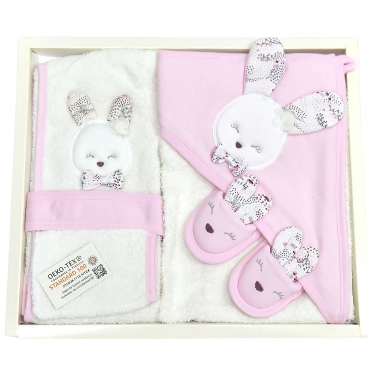 Moon Baby Organik Pamuk Kumaşlı Kulaklı Tavşan 4lü Bornoz Set