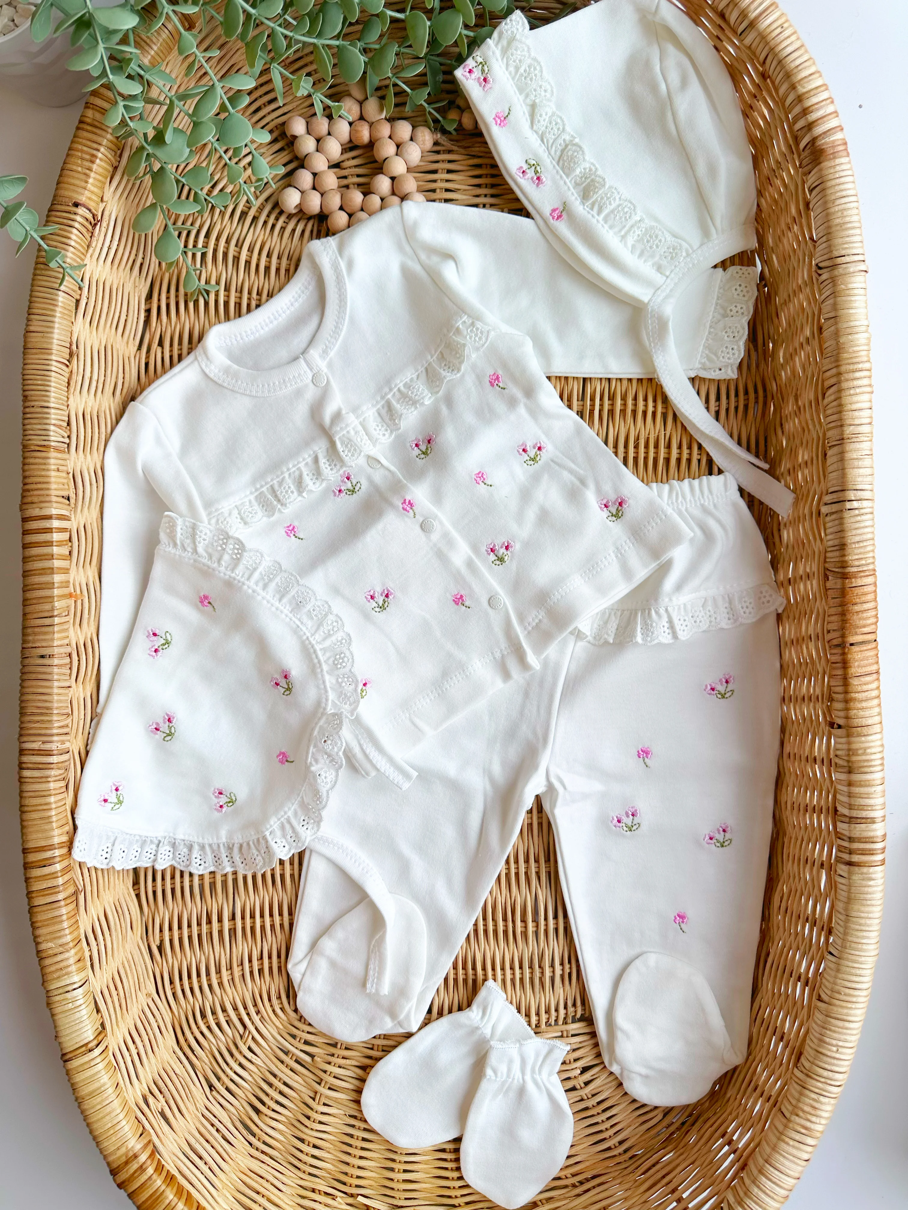 Moonaself Baby Organik Pamuklu Çıtır Çiçekli 5li Set