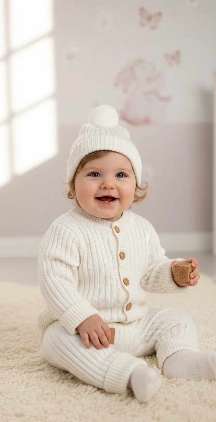 Moonaself Baby 3lü Organik Pamuk Triko Takım - Ekru