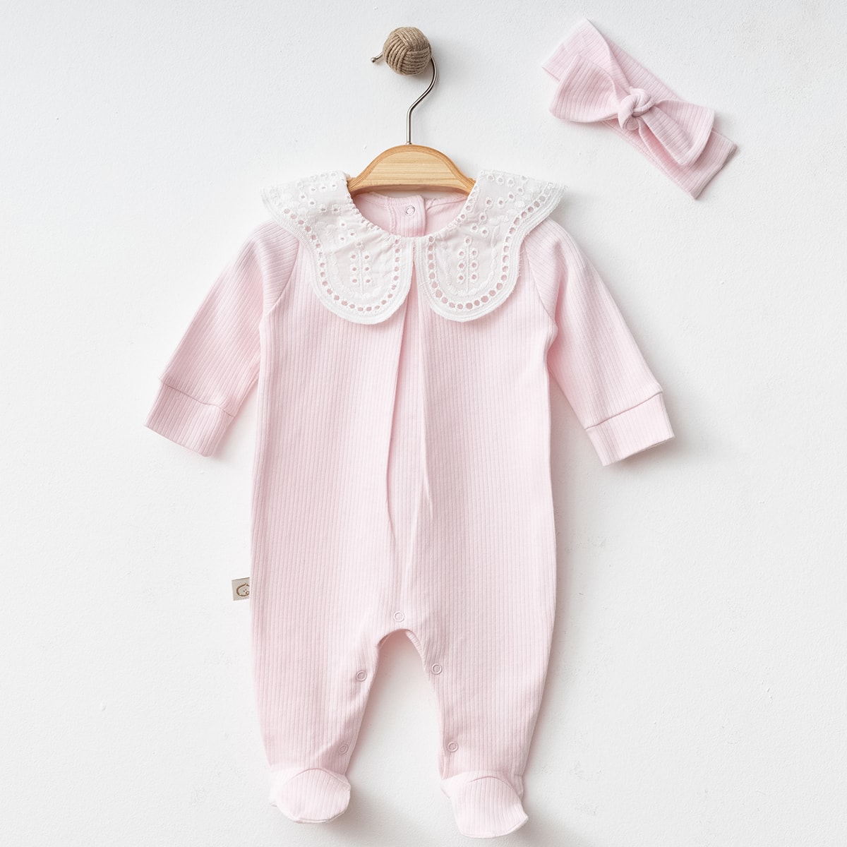 Moonaself Baby Organik Pamuk Kumaşlı Yaka Dantel Tulum Set