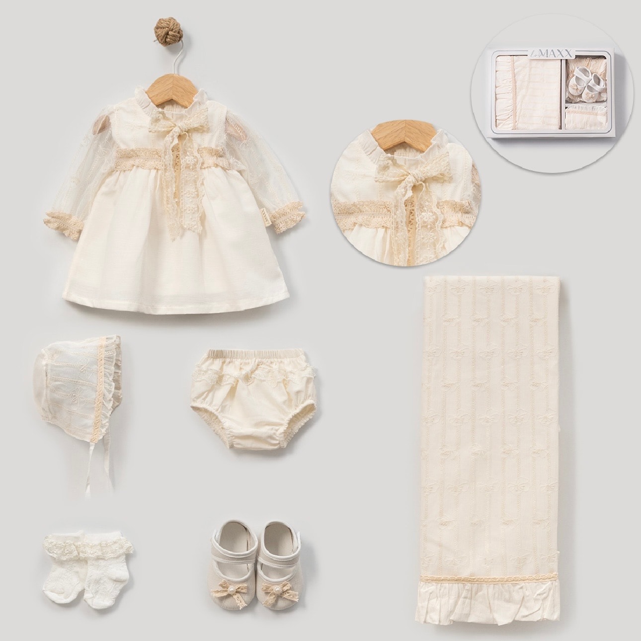 Moonaself Baby 0-3 Ay Dantelli Elbise Kutulu Set