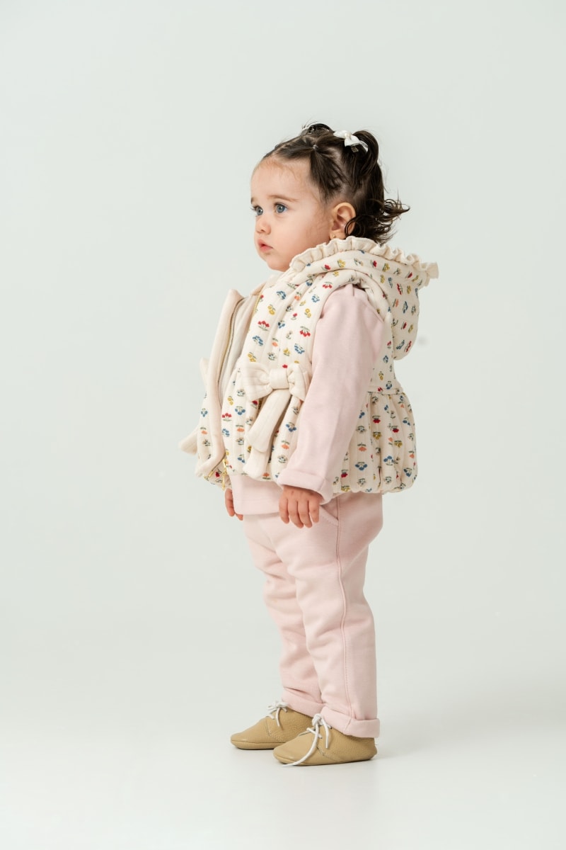 Moonaself Baby 3’lü Set: Çiçek Desenli Mont Kalın Pamuklu Alt-Üst Takım