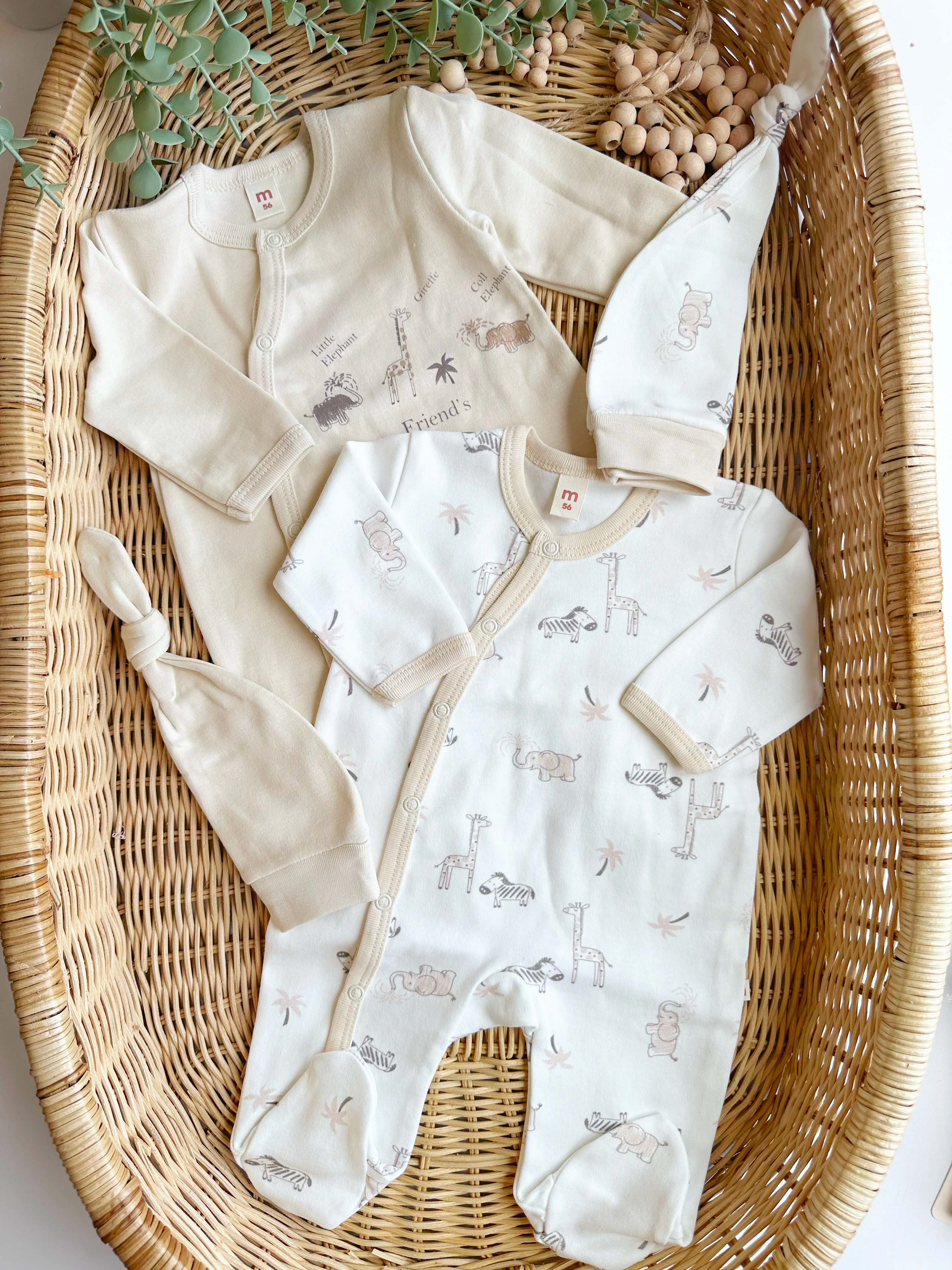 Moonaself Baby Fil Baskılı 0-3 Ay 2li Tulum Set