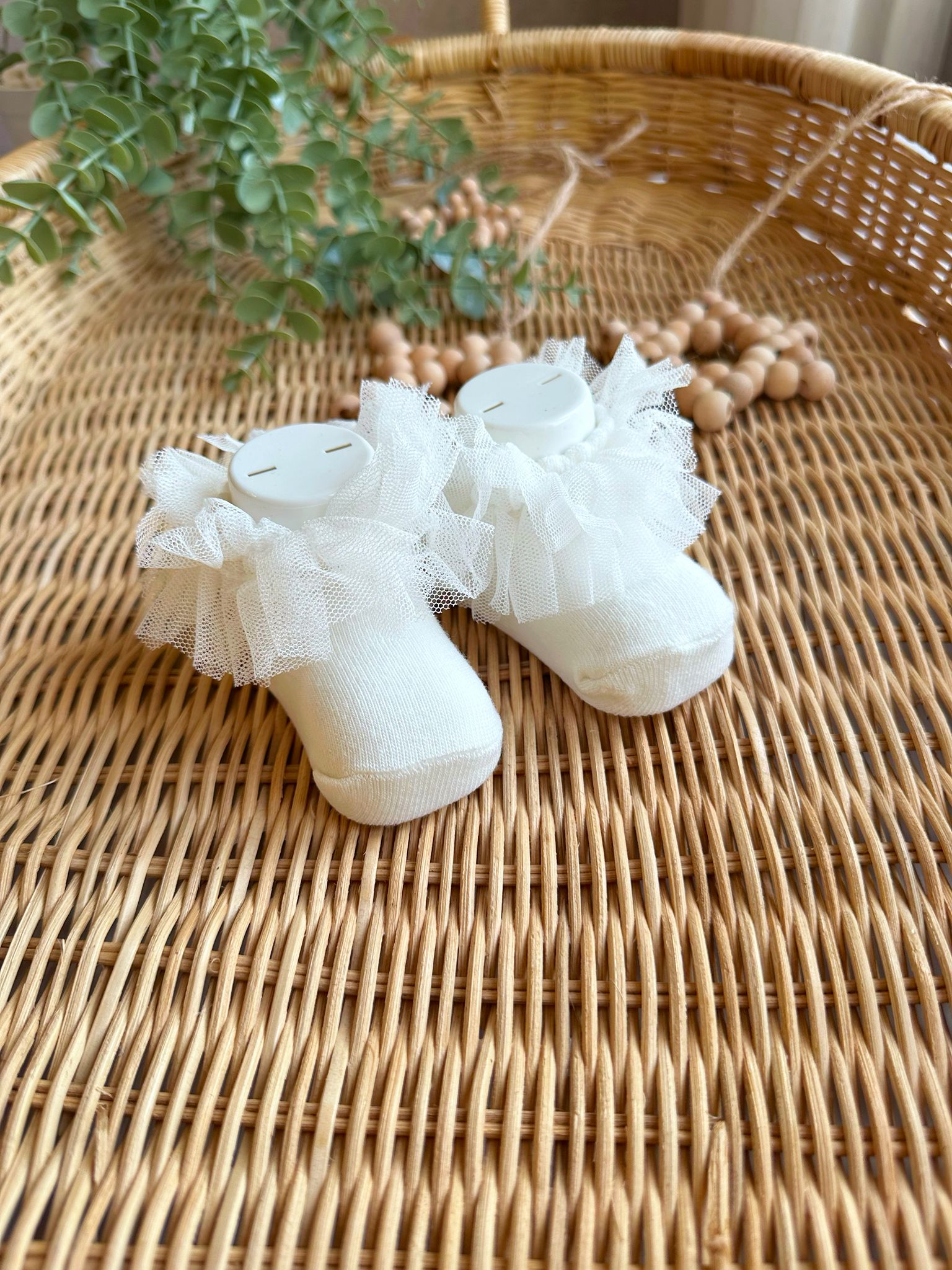 Kız Bebek Tül Detaylı 0-6 Ay Çorap - Krem