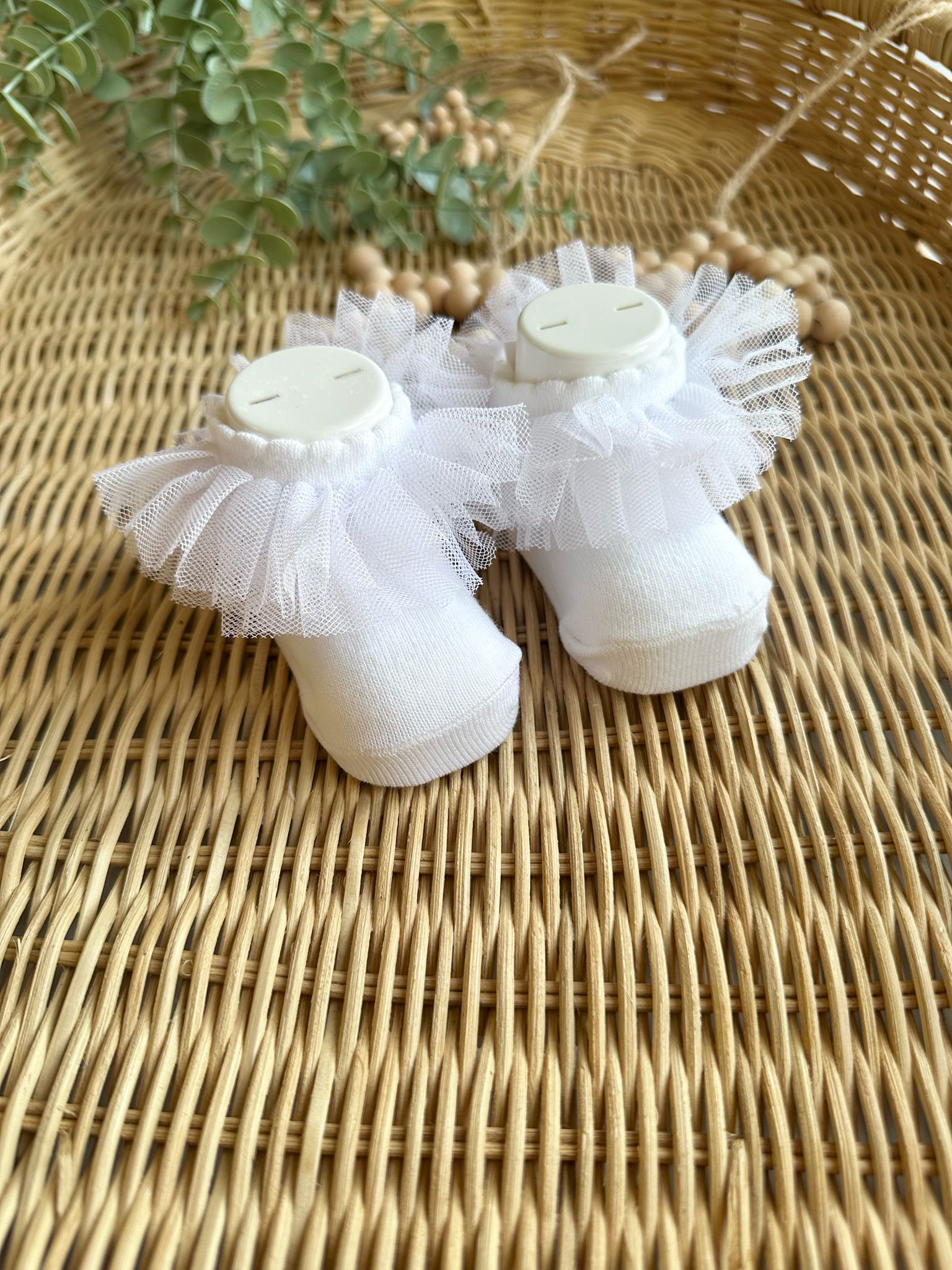 Kız Bebek Tül Detaylı 0-6 Ay Çorap - Beyaz