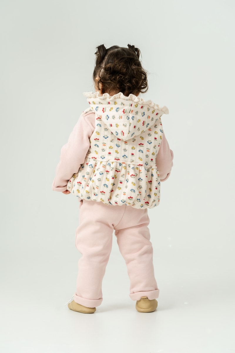 Moonaself Baby 3’lü Set: Çiçek Desenli Mont Kalın Pamuklu Alt-Üst Takım