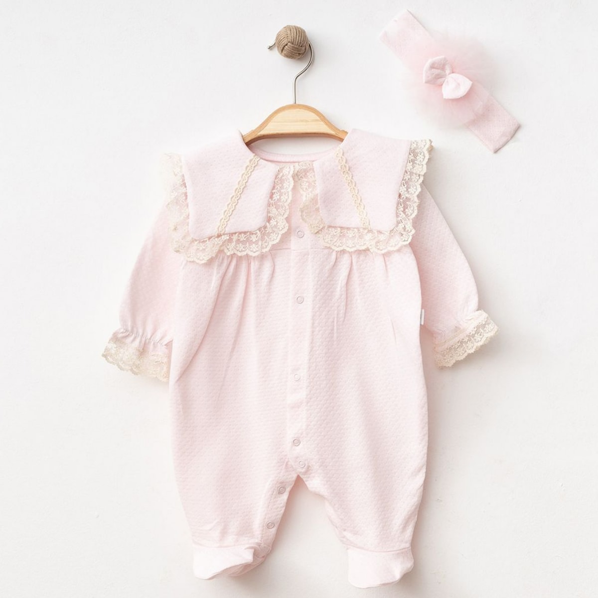 Moon Baby Kız Bebek Fistolu Yaka Bandanalı 2li Set - Pembe