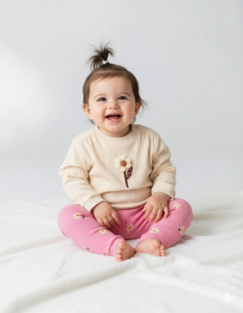 Moon Baby Sofia Organik Pamuk Kumaşlı Kız Bebek Takım - Ekru