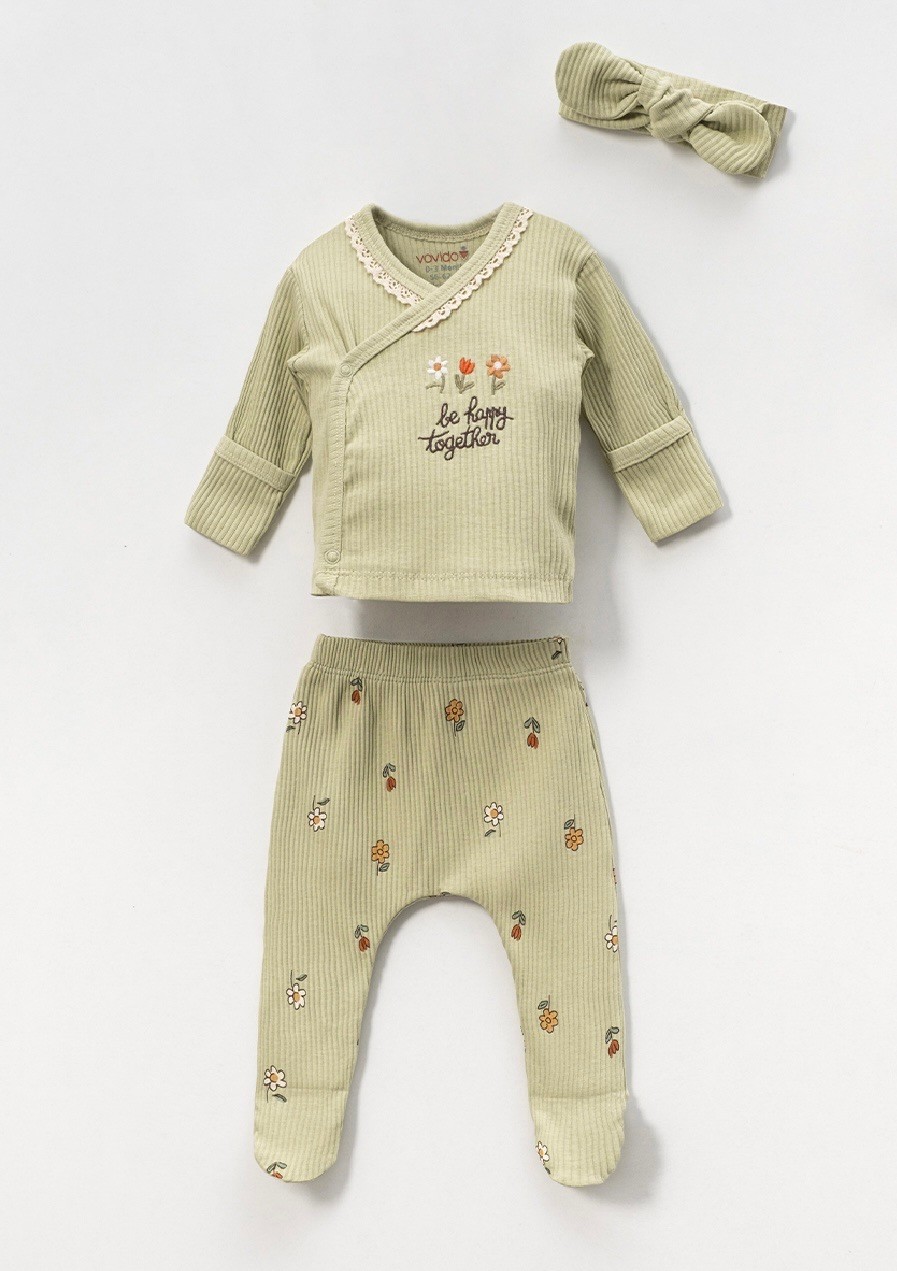 Moonaself Baby 0-3 Ay Çiçek Nakışlı Zıbın Set