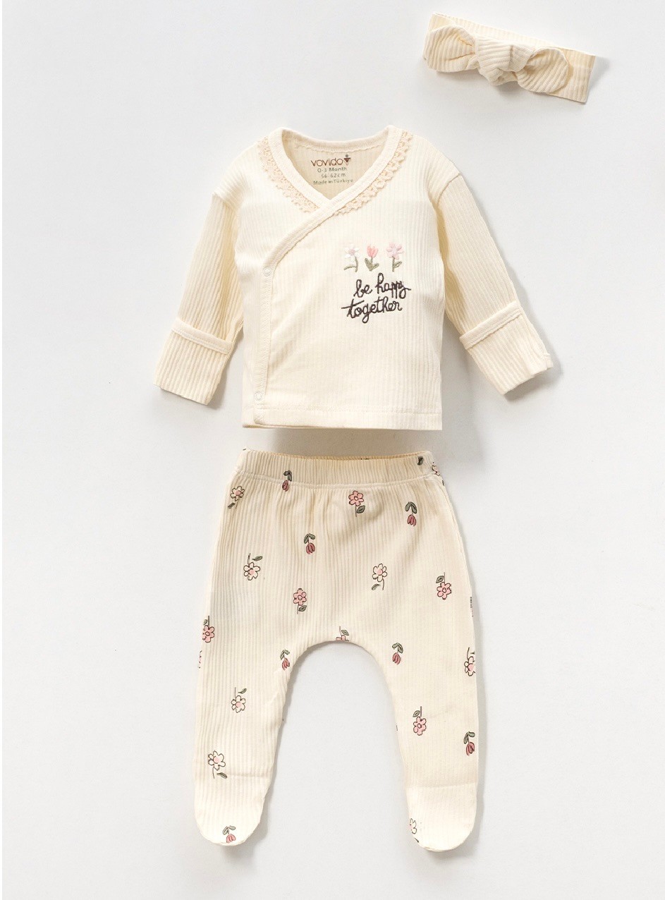Moonaself Baby 0-3 Ay Çiçek Nakışlı Zıbın Set