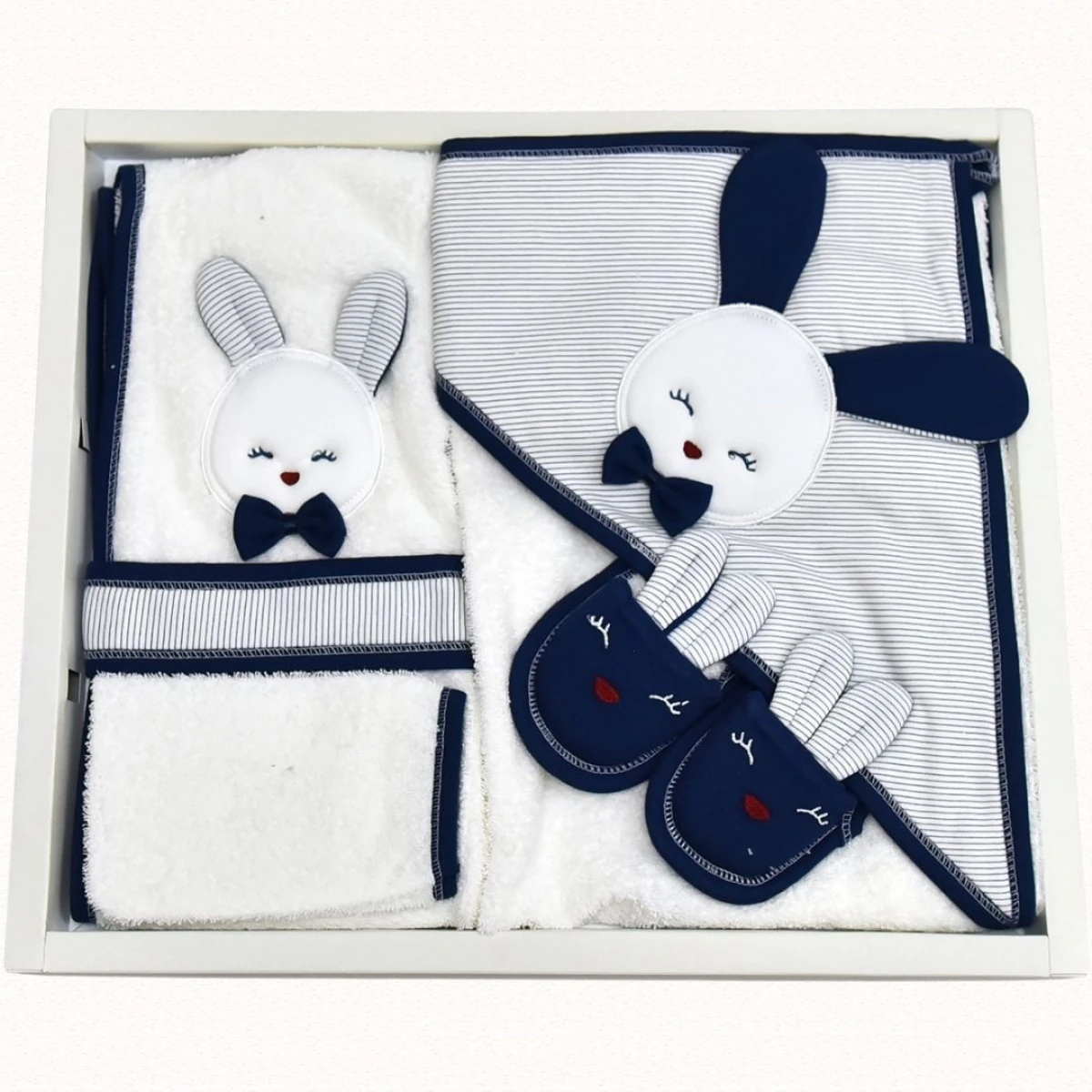 Moon Baby Organik Pamuk Kumaşlı Kulaklı Tavşan 4lü Bornoz Set