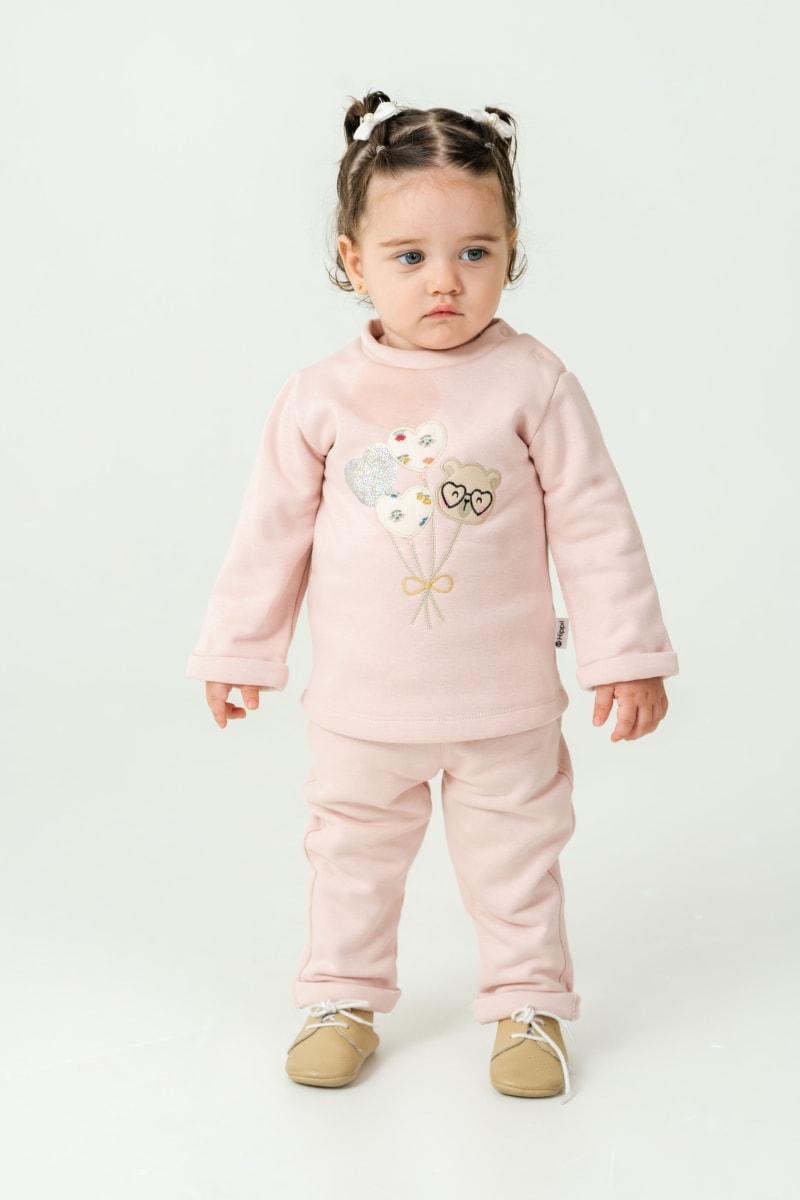 Moonaself Baby 3’lü Set: Çiçek Desenli Mont Kalın Pamuklu Alt-Üst Takım