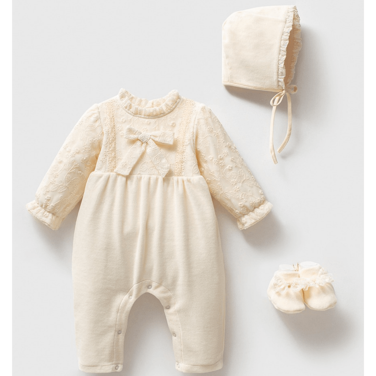 Moonaself Baby 3-6 Ay Dantelli Kadife Tulum Takım