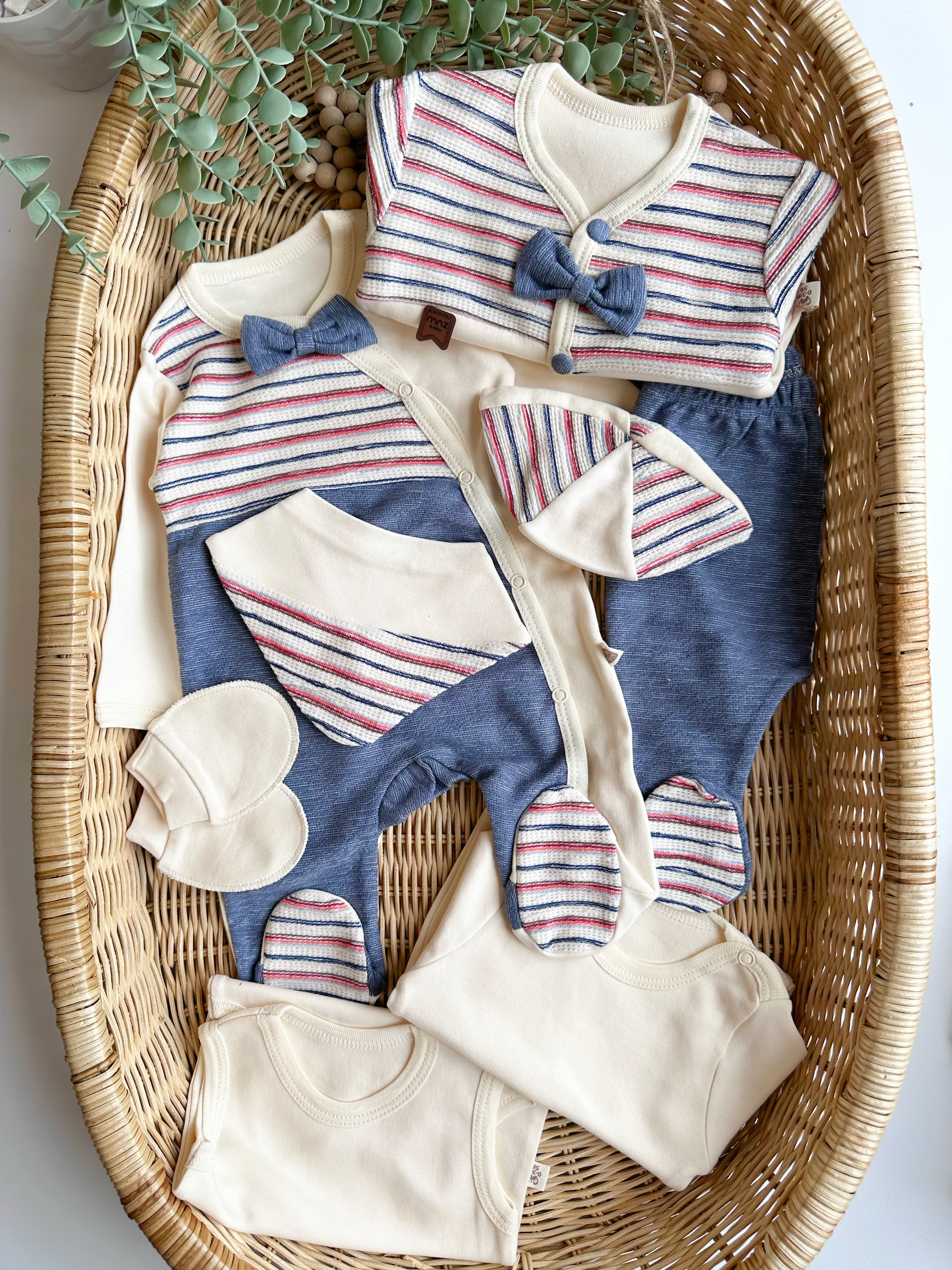 MOONASELF BABY 0-3 AY ÇİZGİ DETAYLI 8Lİ SET