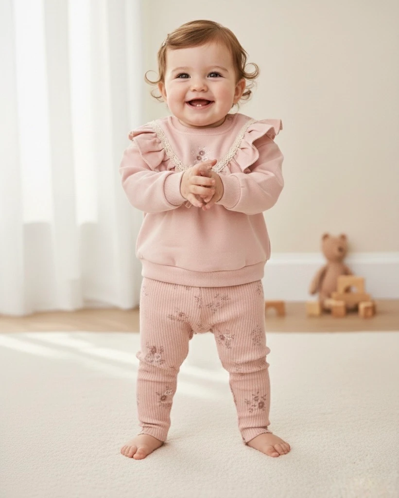 Moon Sophia Kız Bebek Pamuklu Yaka Nakışlı 2’li Takım