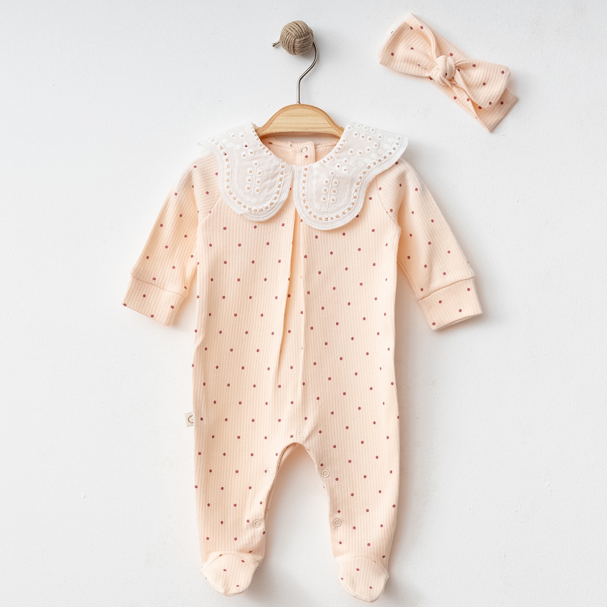 Moonaself Baby Organik Pamuk Kumaşlı Yaka Dantel Tulum Set