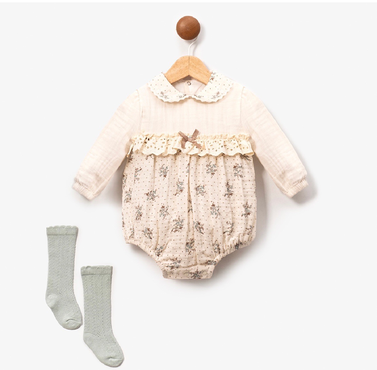 MOONASELF BABY KIZ 3-6/ 6-9/ 9-12 AY ÇİÇEKLİ MÜSLİN ROMPER