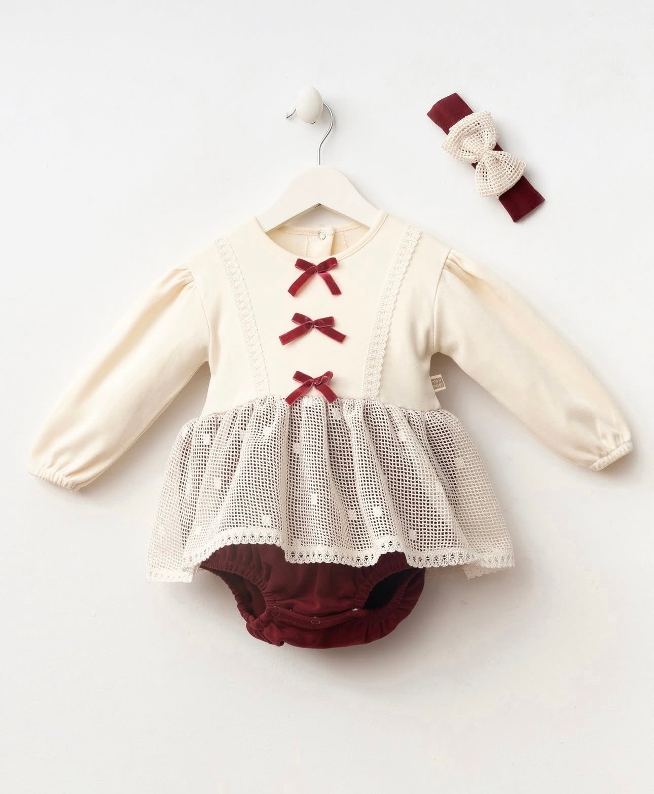 Moonaself Baby Olivia Bordo Bandanalı Romper