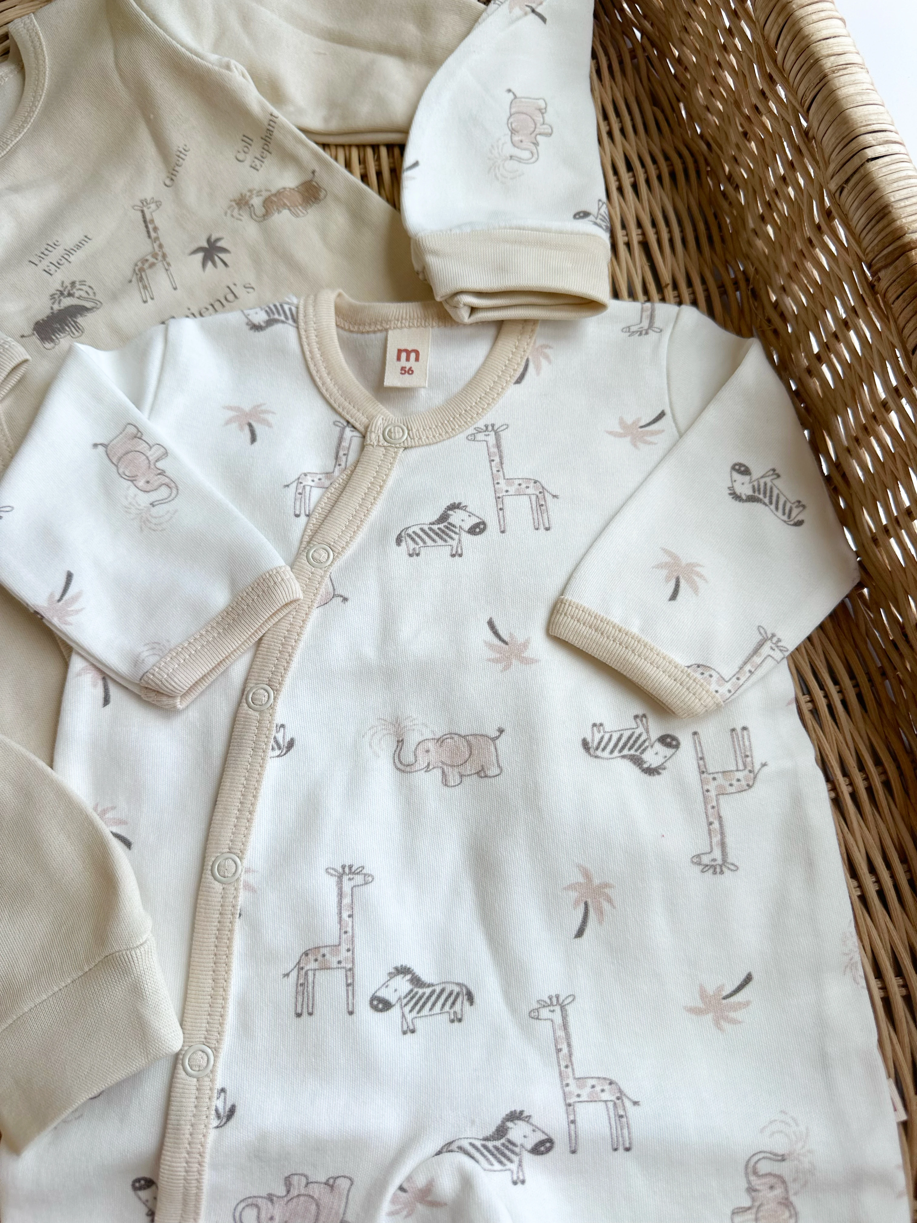 Moonaself Baby Fil Baskılı 0-3 Ay 2li Tulum Set