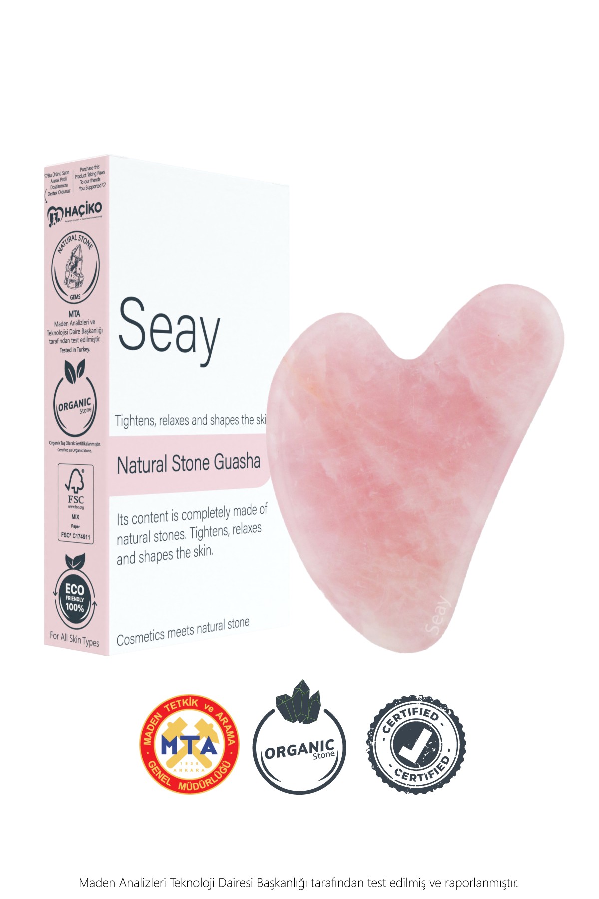 Pembe Kuvars Taşı Gua Sha Yüz Masaj Aleti Değerli Doğal Taş Sertifikalı