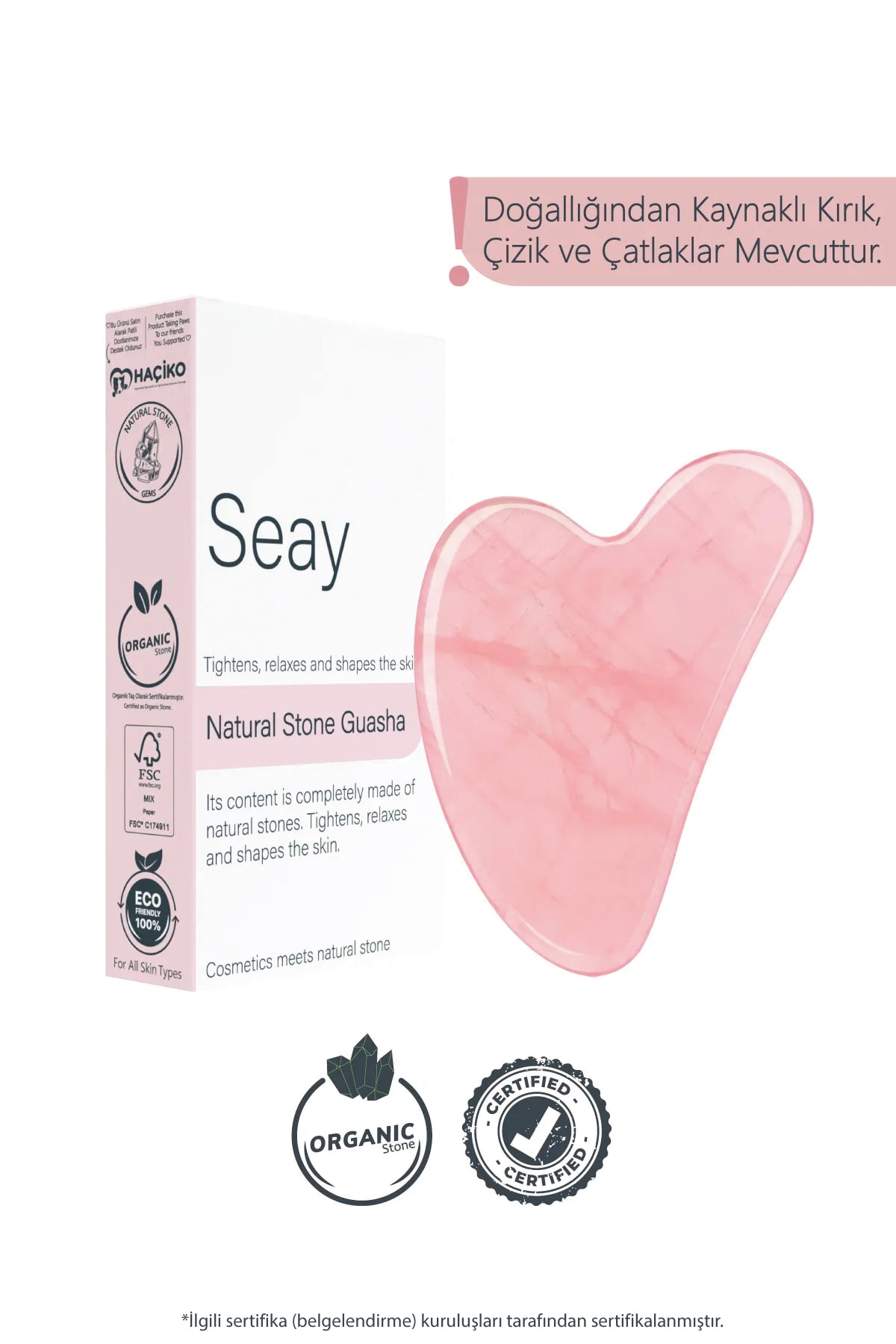 Pembe Kuvars Taşı Gua Sha Yüz Masaj Aleti Değerli Doğal Taş Sertifikalı