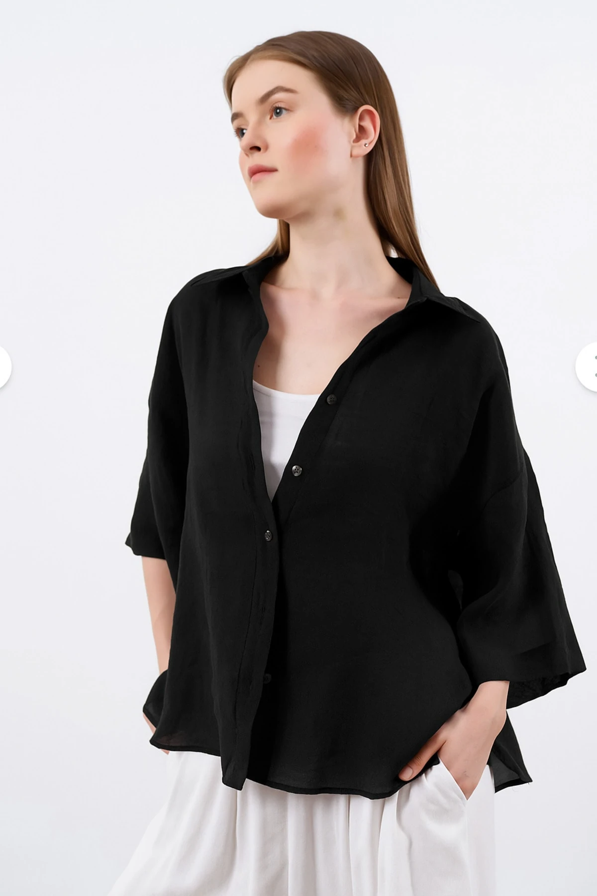 Siyah Oversize İpeksi Pery Gömlek