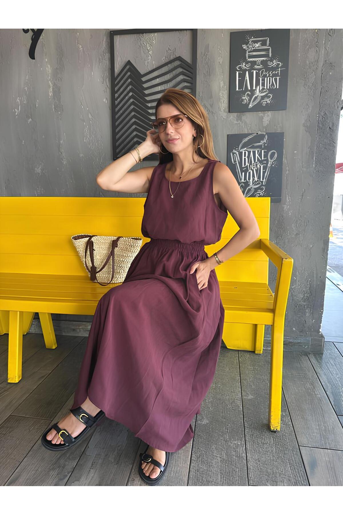 Bordo Lyocell Terletmeyen Kumaş Etek-Bluz Takım