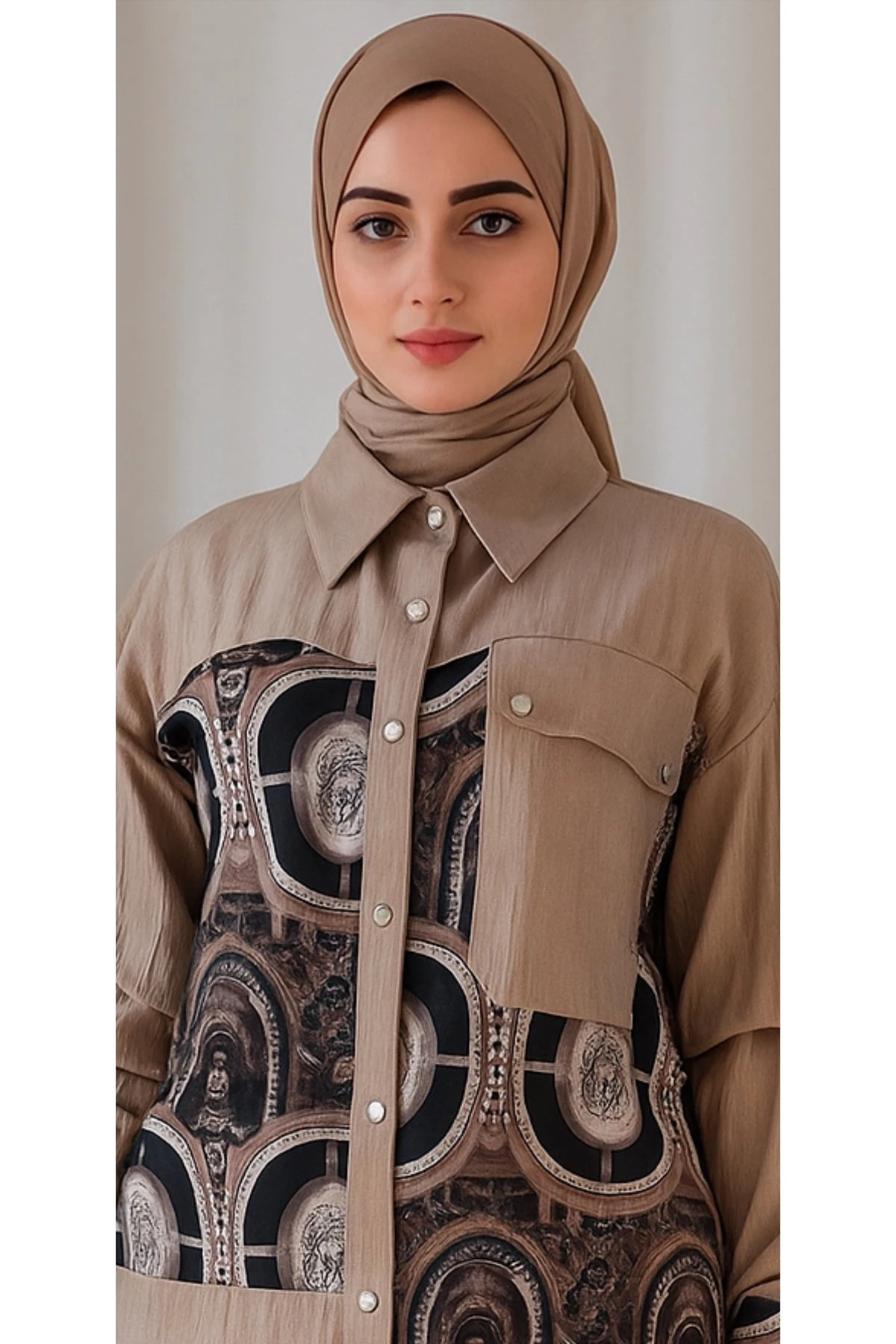 Kahverengi Vizon Asimetrik Detaylı Pantolonlu Takım